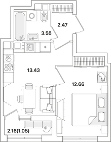 Квартира 33,2 м², 1-комнатная - изображение 1