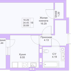 Квартира 35,9 м², 1-комнатная - изображение 3