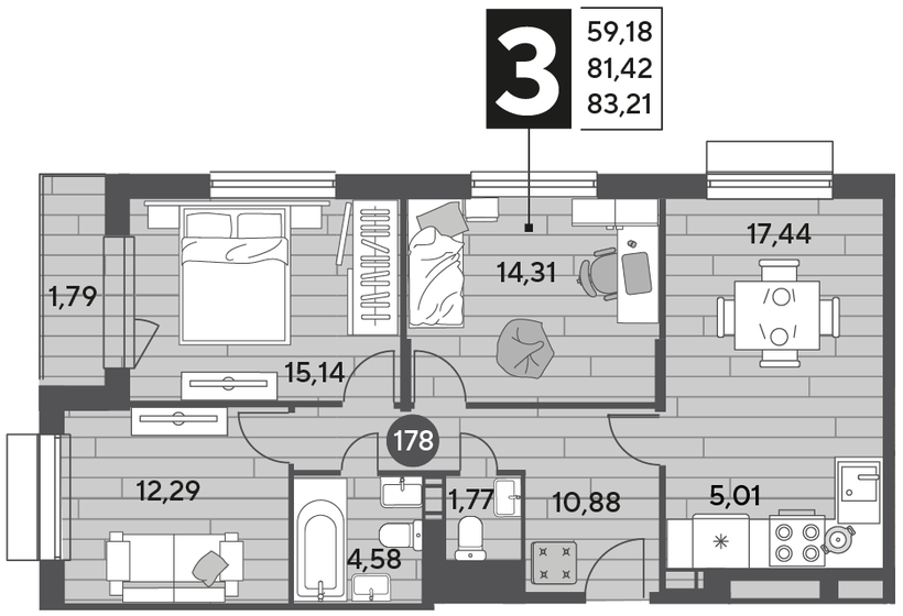 83,2 м², 3-комнатная квартира 10 858 905 ₽ - изображение 1