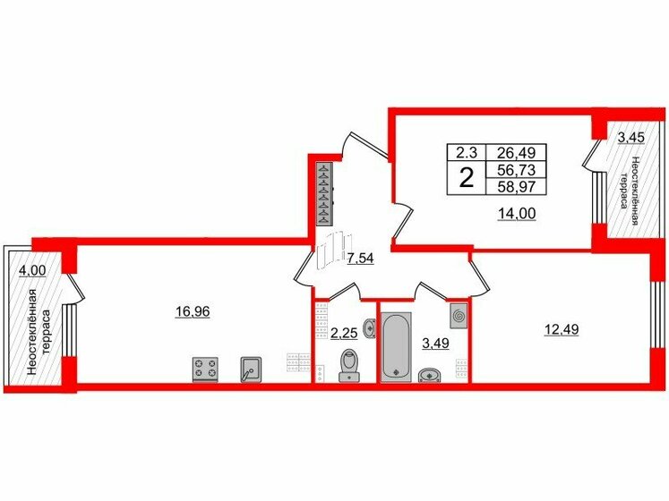 56,7 м², 2-комнатная квартира 12 400 383 ₽ - изображение 41