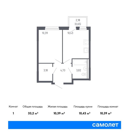 33,2 м², 1-комнатная квартира 5 527 531 ₽ - изображение 1