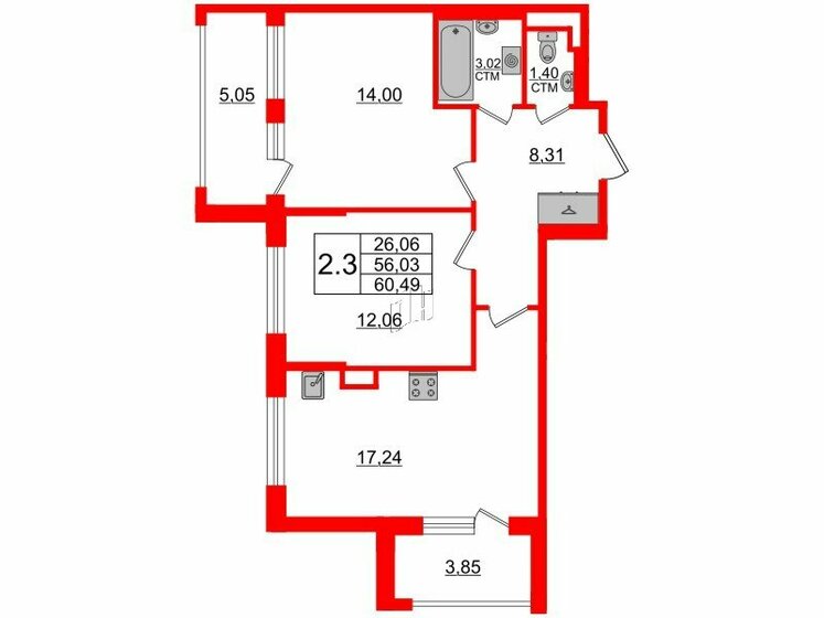 56 м², 2-комнатная квартира 12 600 278 ₽ - изображение 36