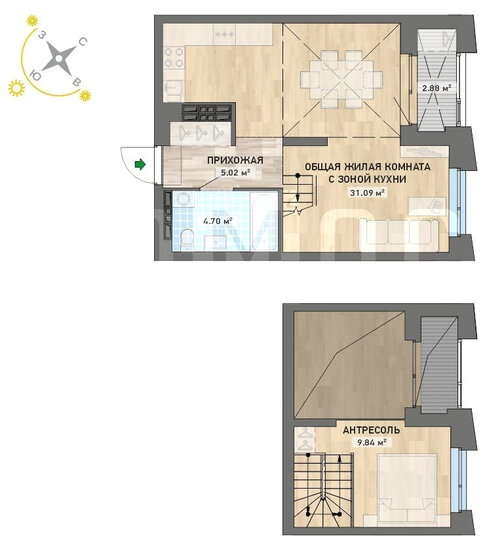 53,5 м², 2-комнатная квартира 13 300 000 ₽ - изображение 1