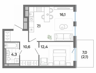 Квартира 52,6 м², 2-комнатная - изображение 1