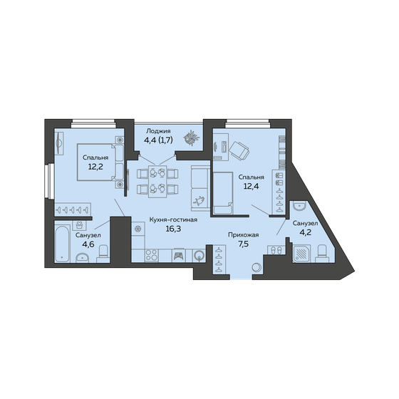 58,9 м², 2-комнатная квартира 10 056 000 ₽ - изображение 1