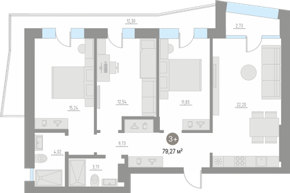 Квартира 79,3 м², 3-комнатная - изображение 1