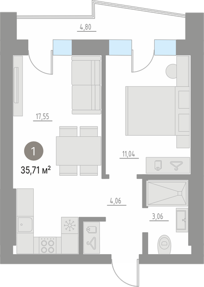 35,7 м², 1-комнатная квартира 4 700 000 ₽ - изображение 25