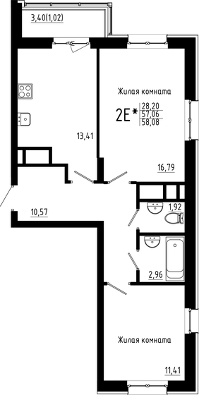 58,1 м², 2-комнатная квартира 11 080 000 ₽ - изображение 1