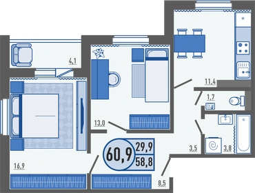 62,3 м², 2-комнатная квартира 4 840 710 ₽ - изображение 57