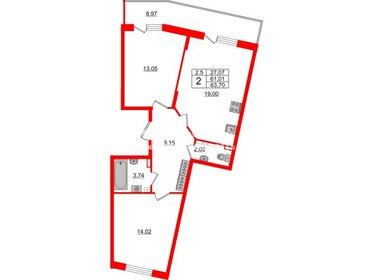 Квартира 63,7 м², 2-комнатная - изображение 1