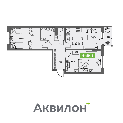 59,9 м², 2-комнатная квартира 7 215 777 ₽ - изображение 1