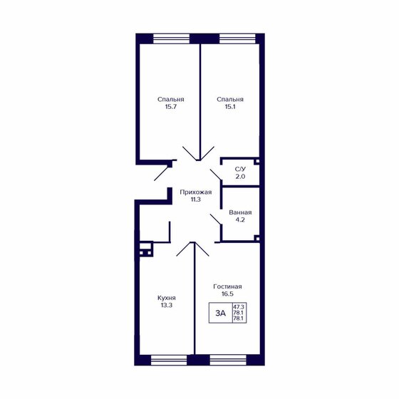 78,1 м², 3-комнатная квартира 9 020 550 ₽ - изображение 1