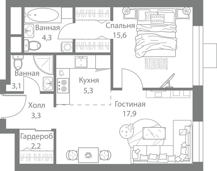 51,7 м², 2-комнатная квартира 13 273 975 ₽ - изображение 1