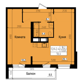 Квартира 56,4 м², 1-комнатная - изображение 1