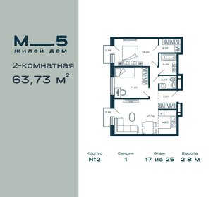 53,7 м², 2-комнатная квартира 14 368 768 ₽ - изображение 20