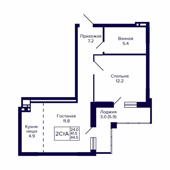 44,5 м², 2-комнатная квартира 5 800 000 ₽ - изображение 1