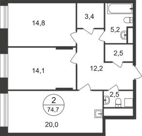 74,7 м², 2-комнатная квартира 16 077 390 ₽ - изображение 15