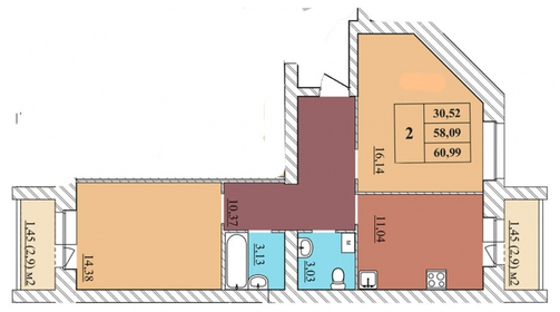 Квартира 61 м², 2-комнатная - изображение 2