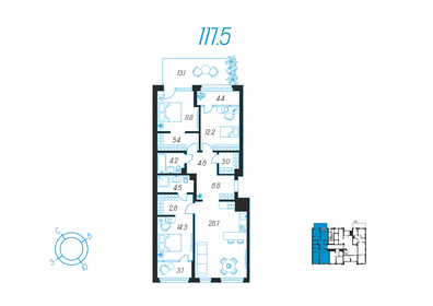 126,8 м², 3-комнатная квартира 18 600 000 ₽ - изображение 37