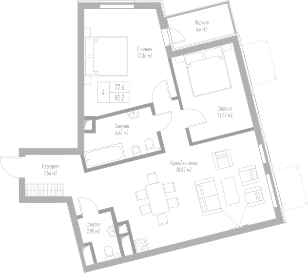 82,2 м², 2-комнатная квартира 19 651 472 ₽ - изображение 15