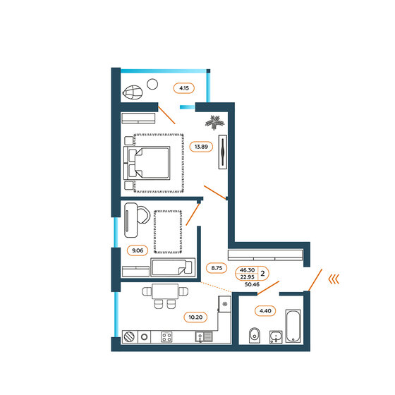 50,5 м², 2-комнатная квартира 5 550 600 ₽ - изображение 1