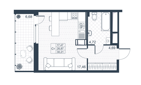 Квартира 30,2 м², студия - изображение 1