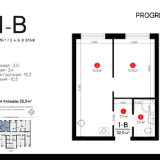 Квартира 32 м², 1-комнатная - изображение 2