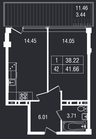 Квартира 41,7 м², 1-комнатные - изображение 1