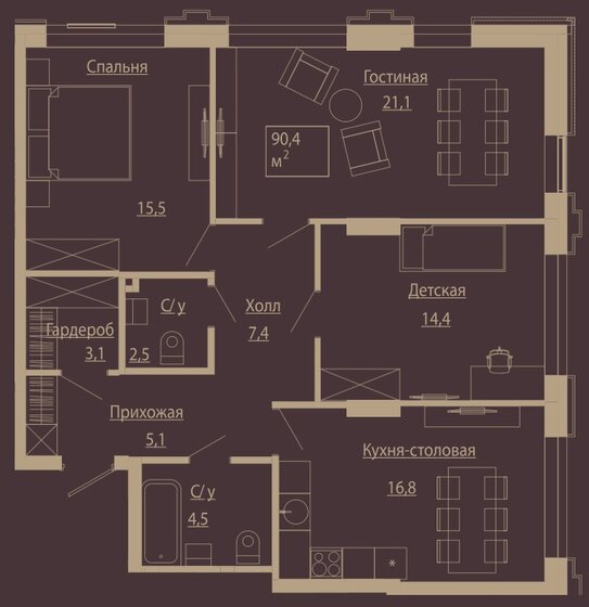 90,8 м², 4-комнатные апартаменты 27 456 458 ₽ - изображение 1