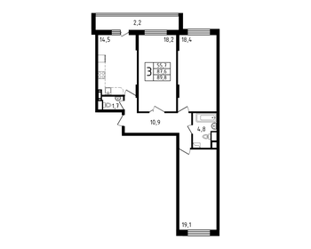Квартира 89,8 м², 3-комнатная - изображение 1