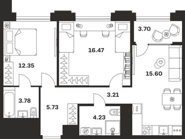 Квартира 65,1 м², 2-комнатная - изображение 1