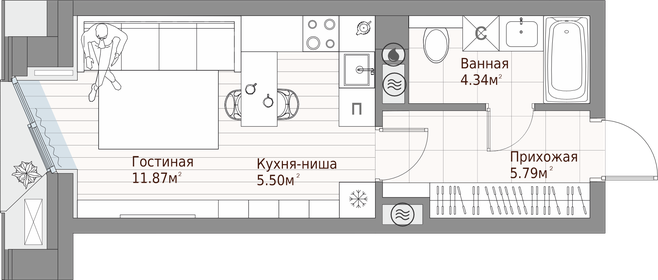 Квартира 27,5 м², студия - изображение 1