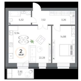 Квартира 59,8 м², 2-комнатная - изображение 1