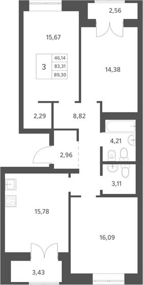 90 м², 3-комнатная квартира 9 900 000 ₽ - изображение 1