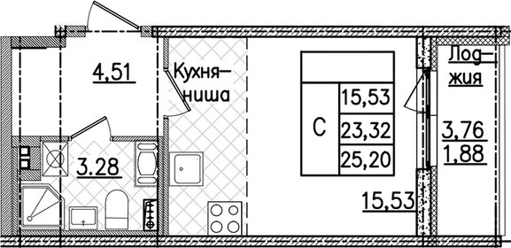 Квартира 25,2 м², студия - изображение 1