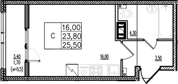 Квартира 25,5 м², студия - изображение 1