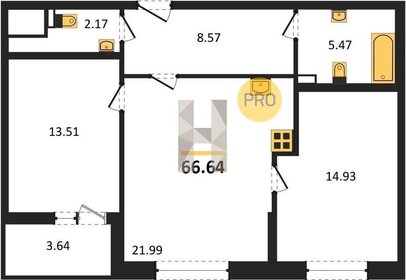 Квартира 66,6 м², 2-комнатная - изображение 1