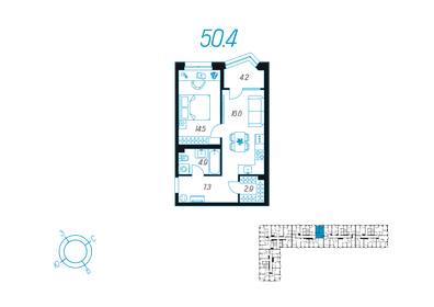 Квартира 50,4 м², 1-комнатная - изображение 1