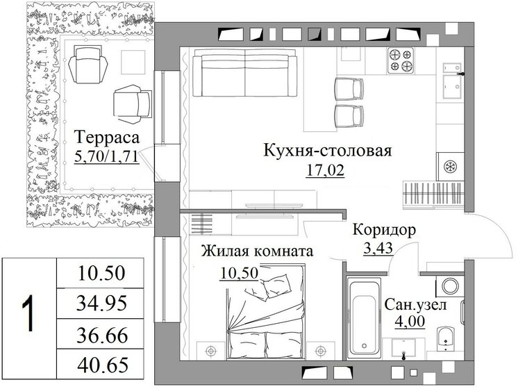 36,7 м², 1-комнатная квартира 3 898 584 ₽ - изображение 33