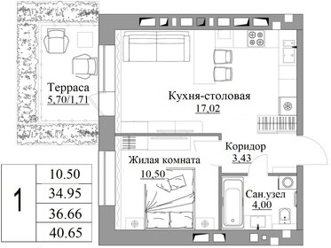 39,8 м², 1-комнатная квартира 3 626 000 ₽ - изображение 32