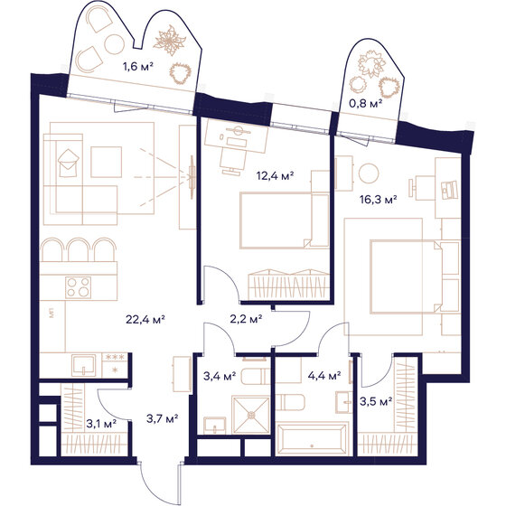73,9 м², 2-комнатная квартира 37 223 900 ₽ - изображение 1