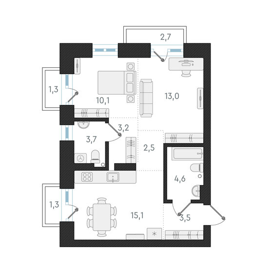 55,7 м², 2-комнатная квартира 10 200 000 ₽ - изображение 1