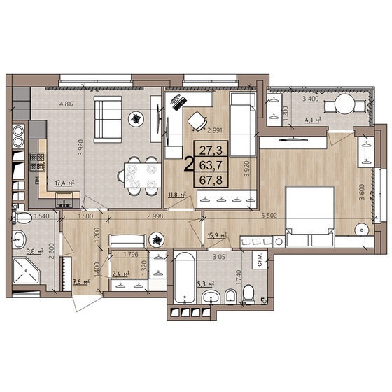 68,8 м², 2-комнатная квартира 11 833 600 ₽ - изображение 16