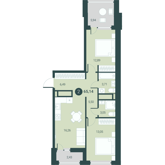 65,1 м², 2-комнатная квартира 7 750 000 ₽ - изображение 1