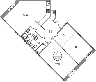 Квартира 77,4 м², 2-комнатная - изображение 1