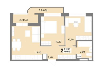 Квартира 49,6 м², 2-комнатная - изображение 1