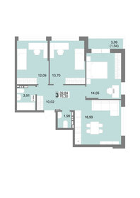 Квартира 76,7 м², 3-комнатная - изображение 1
