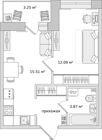 38,5 м², 1-комнатная квартира 7 800 000 ₽ - изображение 1