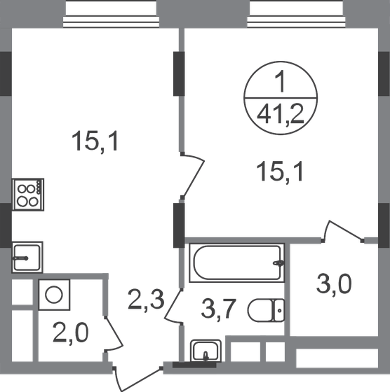41,2 м², 1-комнатная квартира 13 509 645 ₽ - изображение 1