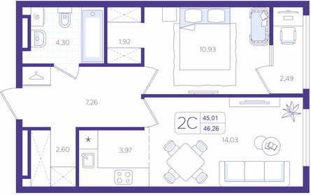 Квартира 46,3 м², 2-комнатная - изображение 1